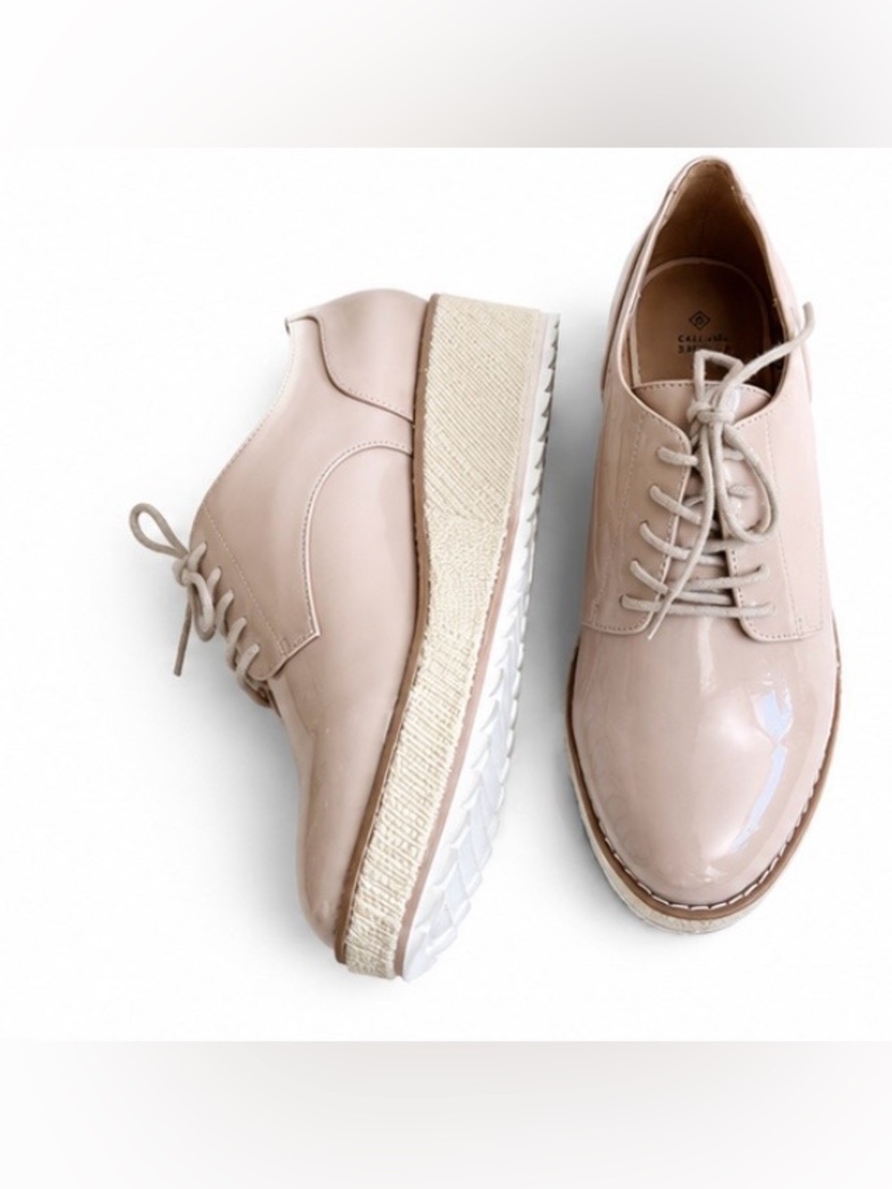 Call It Spring Vegan Patent Oxford Wedge Platform Shoes Size 9
